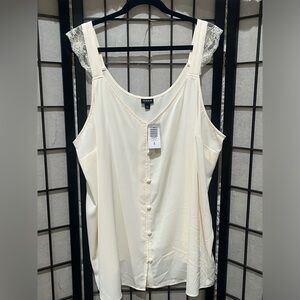 Torrid Ivory CREPE DE CHINE LACE TRIM BUTTON FRONT TANK FEMININE SIZE 4X/ 26